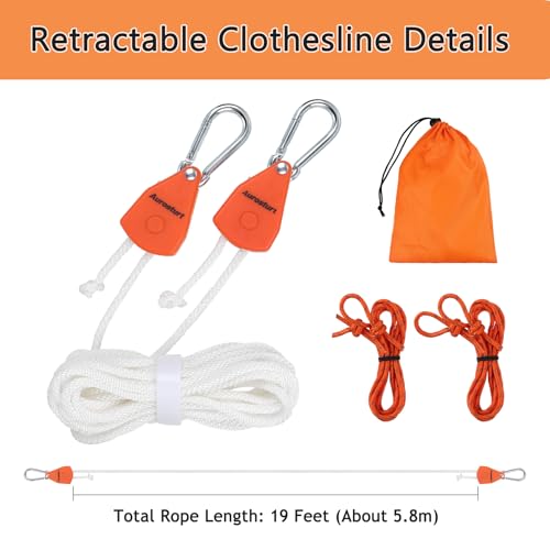19FT Retractable Clothesline Outdoor with Ratchet Pulley - size: 19 FT