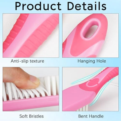 2 Pcs Shoe Cleaning Brush, Convenient Anti Slip Soft Bristle Shoes Cleaning Scrubber with Hanging Hole, Multi-Functional Long Handle Scrubbing Brush for Shoe and Clothing (Pink, Blue) - color: Pink, Blue