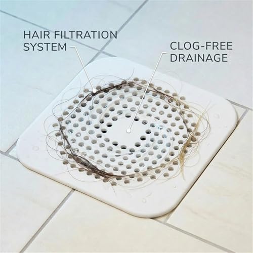 5.7 Inch Large Shower Drain Hair Catcher (2-Pack) - Silicone Square Flat Drain Cover, Fits 5" and 6" Standard Shower Drains, Extra Large Hair Catcher for Bathroom Bathtub & Kitchen Sink - White - color: White (2pcs)