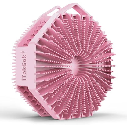 iTokGoK® Premium Silver-Infused Double-Sided Design 2-in-1 Silicone Body Scrubber for Women,Body Buffer Scrubber for Sensitive Skin, Ergonomic No-Slip Handle, Long-Lasting & Easy to Clean - Pink - color: Pink
