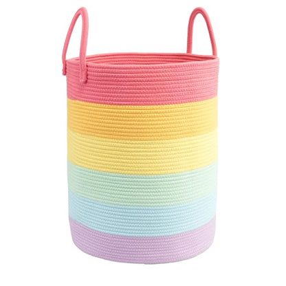Woven Cotton Rope Laundry Basket, 15" x 20" Laundry Hamper, Rainbow - color: rainbow, size: Regular