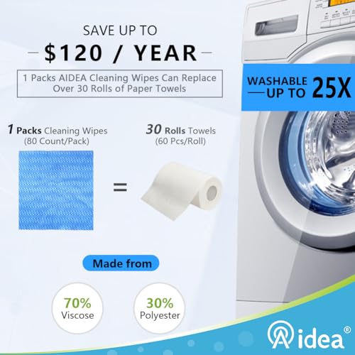 AIDEA Cleaning Wipes, Multi-Purpose Towel Reusable Cleaning Cloths-80Ct(1 Pack), Domestic Wipes, Dish Cloths-(12''x24'') - color: Blue, size: 80 Count (Pack of 1)