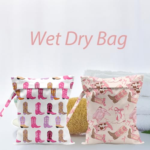 2pcs Pink Wet Dry Bag for Women Reusable Waterproof Cloth Diaper Bag - color: 2pcs Western Boots