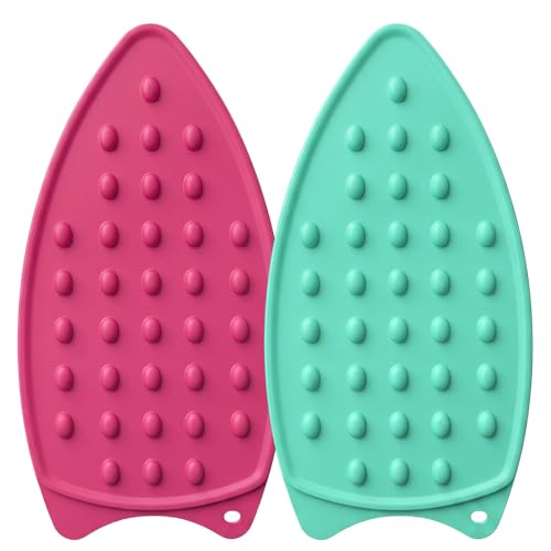 2 Pcs Silicone Iron Rest Pad, Teal/Rose Red - color: Teal & Rose Red