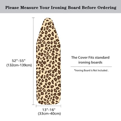 Leopard Print Ironing Board Cover Standard Size, Polyester Ironing Board Protector, Heat Reflective Surface, Dirt-Resistant Iron Board Cover, Easy to Install Remove - color: Leopard - Beige and Brown