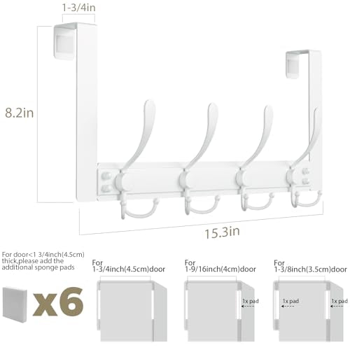 Heavy Duty Over The Door Towel Rack for Bathroom, White Door Towel Hanger - color: White