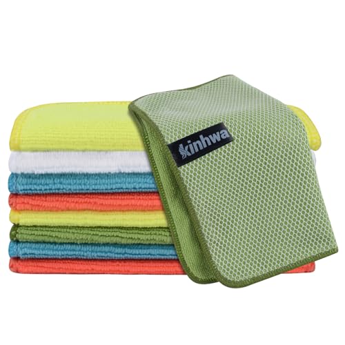 KinHwa Dish Cloths for Washing Dishes with Scrub Side, Microfiber Dish Rags - color: Mixed Colors 3, size: 7inchx7inch