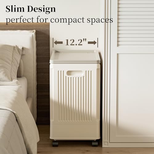 Small Laundry Hamper for Kid on Wheels with Handle 60L - color: Milky, size: 60L