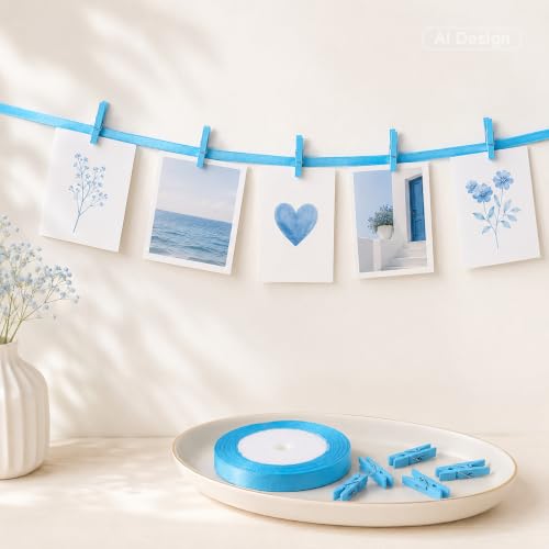 jijAcraft 1.4Inch Mini Clothes Pins - 100Pcs Wooden Clothespins with Ribbon - color: Blue, size: 1.4 inch, 100 pcs