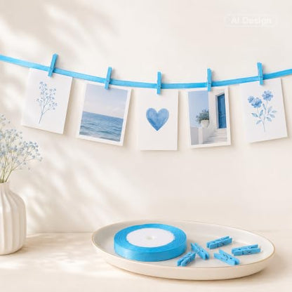 jijAcraft 1.4Inch Mini Clothes Pins - 100Pcs Wooden Clothespins with Ribbon - color: Blue, size: 1.4 inch, 100 pcs