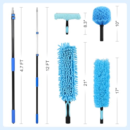 20 Foot High Ceiling Fan Duster for Cleaning (with 5-12ft Extension Pole) - size: 12FT