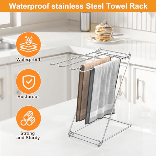 Kitchen Towel Holder, 4-Arm Kitchen Towel Rack for Drying Dishcloths Hand Towels, Foldable Free Standing Hand Towel Holder for Countertop Bathroom Kitchen Organization RV Essentials, 2 Pack - size: 2 Pack