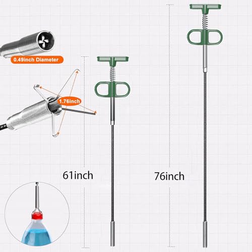 76 inch Drain Clog Remover，Drain Snake - Flexible Grabber Claw Pick Up Reacher Tool for Home Sink, Bathroom Tub,Drain, Toilet, Tight Spaces - color: Green, style: 76 IN
