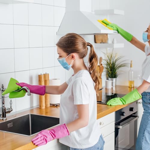 uxcell Rubber Cleaning Gloves, Reusable Household Dishwashing Long Rubber Gloves with Non-slip Grip - color: Light Green, size: Large