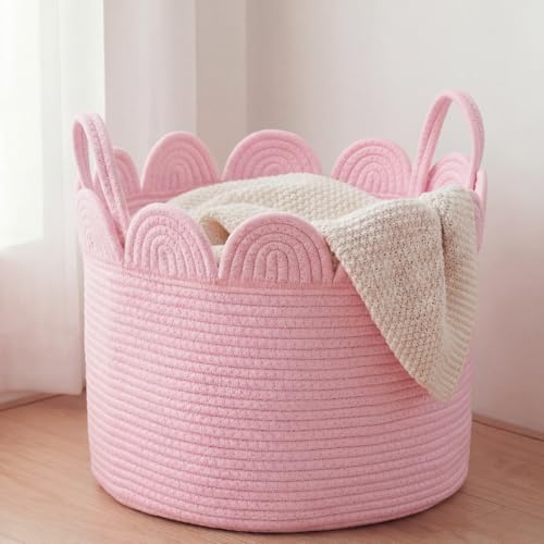 LemonRoad Round Woven Basket Pink, 16" L X 16" W X 14" H - color: Pink, size: 16" L X 16" W X 14" H