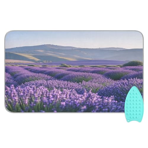 Lavender Field and Mountain Ironing Mat Thickened Ironing Blanket Travel Portable Double-Side Using Ironing Pad Travel Isolate Heat Pad Cover for Washer Dryer Table Top Countertop 27.6x47.2in - color: Lavender Field and Mountain