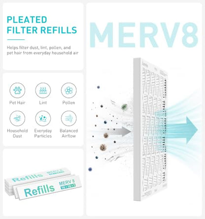 Refillable 14x14x1 Air Filter MERV 8, Reusable Frame & 6 Refills - size: 14" x 14" x 1"