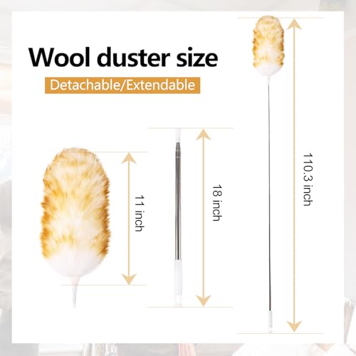 Lambswool Extendable Duster 29-110 Inch, Anti-Static Flexible Head, Stainless Steel Pole for High Ceilings, Fans, Interior & Roof Dusting. - size: 29 - 110 Inch