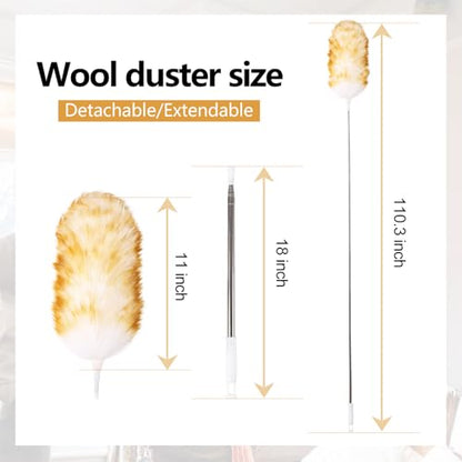 Lambswool Extendable Duster 29-110 Inch, Anti-Static Flexible Head, Stainless Steel Pole for High Ceilings, Fans, Interior & Roof Dusting. - size: 29 - 110 Inch