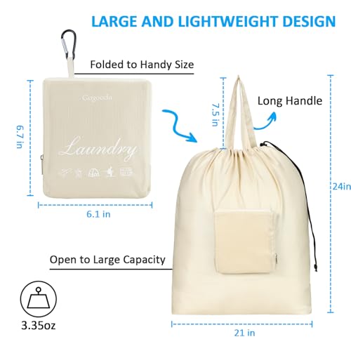 GOGOODA Travel Laundry Bags with Drawstring Closure XL Large with Handle - color: Black & Beige