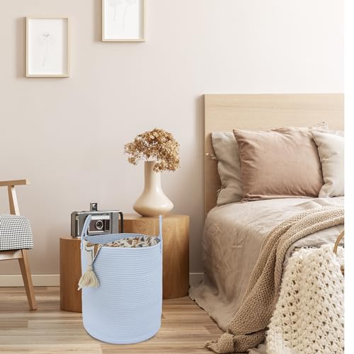 XUANGUO Cotton Rope Laundry Basket Hamper for Clothes, light blue - color: light blue, size: Regular