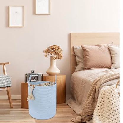 XUANGUO Cotton Rope Laundry Basket Hamper for Clothes, light blue - color: light blue, size: Regular