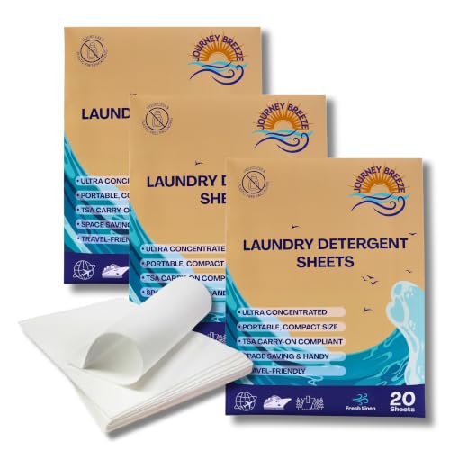 Travel Laundry Detergent Sheets Pack of 3 – Compact Laundry Sheets for Travel, Hand Wash or Machine Wash Detergent Strips for Sink Washing Clothes on Trips, Hotels & Cruises - style: Travel Laundry Sheets 3-Pack (20 sheets each)