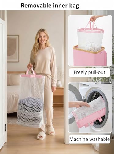 IEGrow Laundry Hamper with Lid,110L Laundry Basket with Mesh Bags,Pink - color: Pink, size: 110L