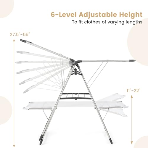 GIANTEX Foldable Clothes Drying Rack with 6-Level Adjustable Height