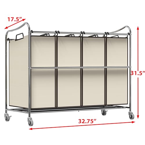 Simple Houseware 4-Bag Heavy Duty Rolling Laundry Sorter Cart, Chrome - color: Chrome