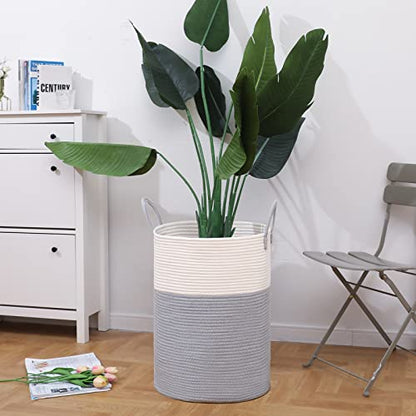 VIPOSCO 72L Tall Woven Laundry Basket Hamper, Grey White - color: Grey, size: 72L