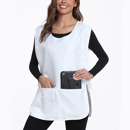 Xeoxarel Unisex Cobbler Apron with 3 Deep Pockets, Smock Vest Apron - color: 1 Pack - White