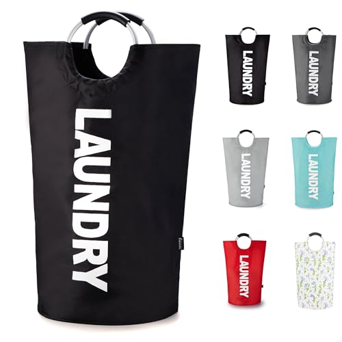 Caroeas Tall Laundry Basket 90L, Large Hamper, Freestanding Laundry Bag - color: Black, size: 90L