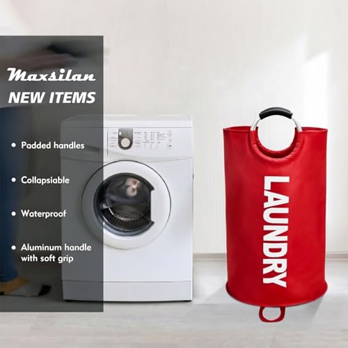 Maxsilan 125L X-Large Laundry Basket Bag, Collapsible Tall Hamper, Red - color: Red, size: 125L