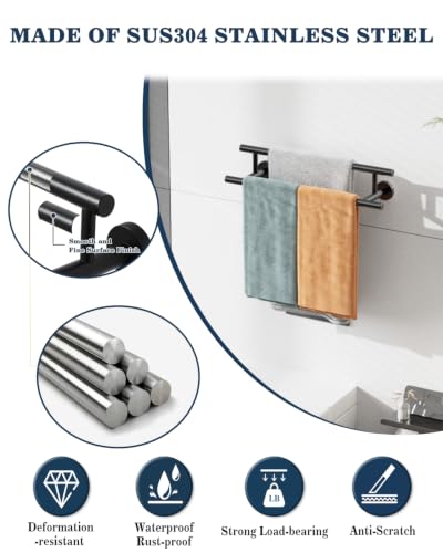 Alise Double Towel Bar Black,16" Towel Racks for Bathroom Wall Mounted - color: Matte Black, size: 16-Inch (2-Bars)