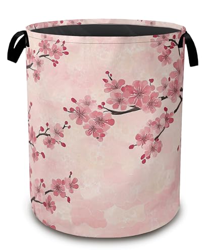 Laundry Hamper,Pink Flower Laundry Basket,Cherry Blossom Waterproof Oxford Cloth Storage Basket with Handle for Clothes Books Nursery Home Storage Sundries 16"x20" - color: Pink Flower,Cherry Blossom