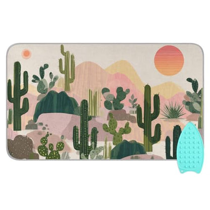 Ironing Mat Portable Ironing Pad Ironing Blanket for Table Top Heat Resistance Double-Side Using Travel Large 47.2 x 27.6 Inch Foldable Lightweight Boho Cactus Mountains and Sun - color: Boho Cactus Mountains and Sun