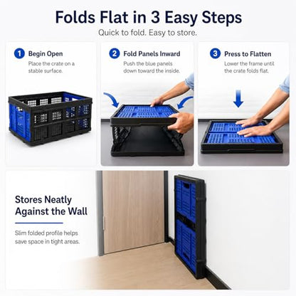 49L Collapsible Storage Crate, Stackable, Blue, 1 Pack - size: 1 Pack