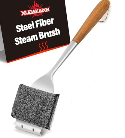 XUDAKAIXIN Grill Brush Bristle Free,Unique Steel Fibers Pad [Safe & Efficient] Perfect for Any Grill/Flat Tops Griddles,Safe Grill Cleaner for Outdoor Grill,Gifts for Men/Dad - style: XUDAKAIXIN Steam Grush Brush Style 2