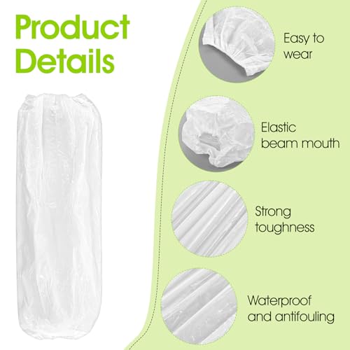 400Pcs Disposable Arm Sleeves Covers, 17.7" Long Waterproof PE Oversleeves with Elastic Cuffs for Painting, Cleaning, Tattooing & Food Handling