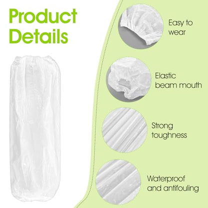 400Pcs Disposable Arm Sleeves Covers, 17.7" Long Waterproof PE Oversleeves with Elastic Cuffs for Painting, Cleaning, Tattooing & Food Handling