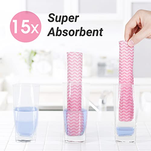 Reusable Cleaning Cloths Dish Paper Towels, Domestic Cleaning Towels, Multipurpose Quick-Dry Rag Dish Cloths Heavy Duty Handy Wipes for Kitchen 25 Count 14.2"X15.7", Pink - color: Pink-25