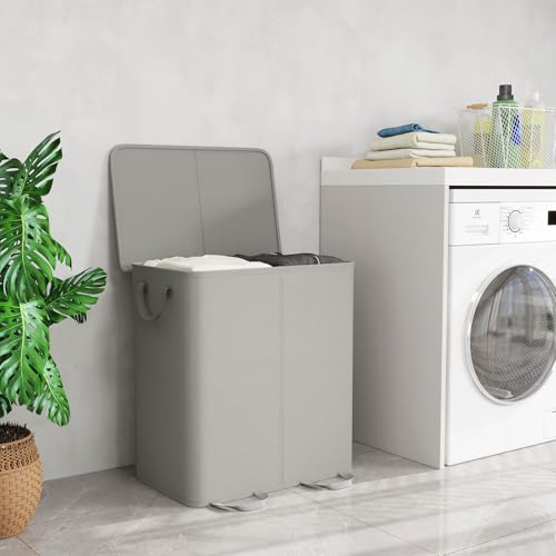 Lifewit Double Laundry Hamper with Lid, Removable Laundry Bags, Silver Gray - color: Silver Gray, size: 136L