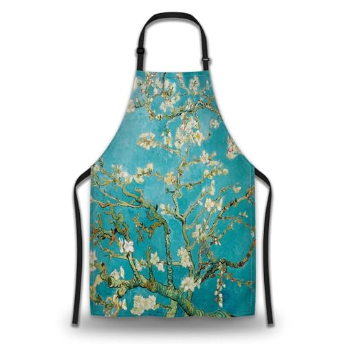 Kitchen Aprons for Men Almond Blossom Tree Women Apron for Cooking Restaurant BBQ Painting Crafting Gardening 27” (W) x 31” (H), Waterproof Aprons - color: Almond Blossom Tree