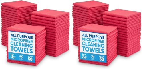 Microfiber Wholesale 16" x 16" All Purpose Towels - 100 Pack - Reusable Wash Cloths, Dust, Kitchen, Car, Shop Rags for Cleaning (Red) - color: Red, size: 100 Pack