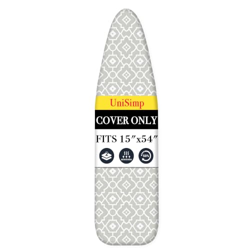 UniSimp Ironing Board Cover and Pad 15"x54" Extra Thick Natural Cotton, Scorch and Stain Resistant Padding, Standard Size Iron Board Cover with Fasteners Heavy Duty Elastic Edge, Heatproof Geometric - color: Geometric, size: 15" x 54"