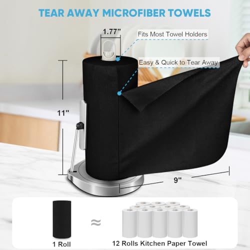 AIDEA Microfiber Cleaning Cloth Roll 55 Sheets, Cleaning Rags Black 11×9" - color: Black, size: 55 Count (Pack of 1)