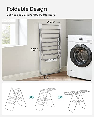 SONGMICS Clothes Drying Rack, Foldable Space-Saving Steel Laundry Rack - color: Silver + White, size: 1 Tier （21.7"d x 58.3"w x 39.4"h）