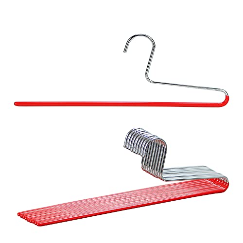 Mawa by Reston Lloyd Trouser Series Non-Slip Space-Saving Clothes Hanger with Single Rod for Pants, Style KH/1, Set of 10, Red - color: Set of 10, size: Red
