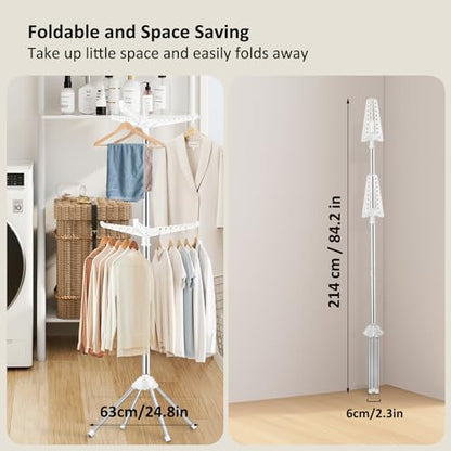 SUYU Clothes Drying Rack,Folding Clothes Drying Tree, 2 Layer with 6 Rotatable Arms,72-Inch Indoor Clothes Rack,Stainless Steel,4 Legs,White and Silver SNJ202 - style: 2-Tier-Hang